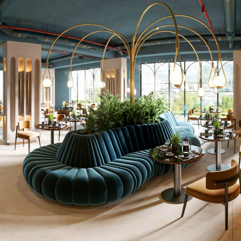 

Light luxury cafe furniture set Modern leather restaurant box seat Low back commercial coffee shop table and chair design