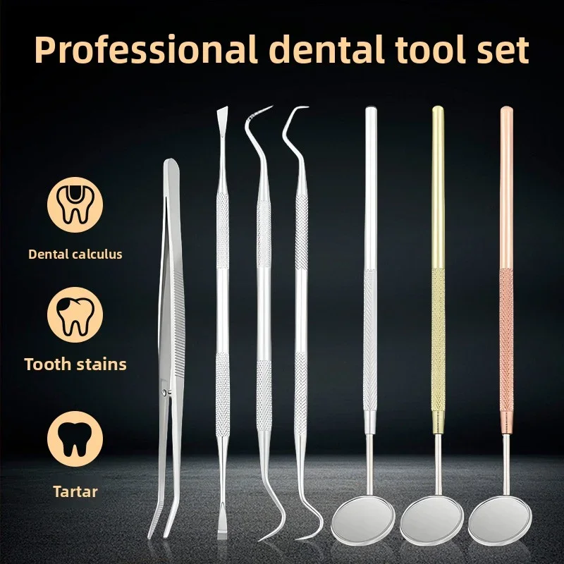 3/4/6/8pcs Stainless Steel Dentist Clean Tools Dental Mirror Double Probe Hoe Tooth Cleaner Dental Tool Products Oral Care Kit