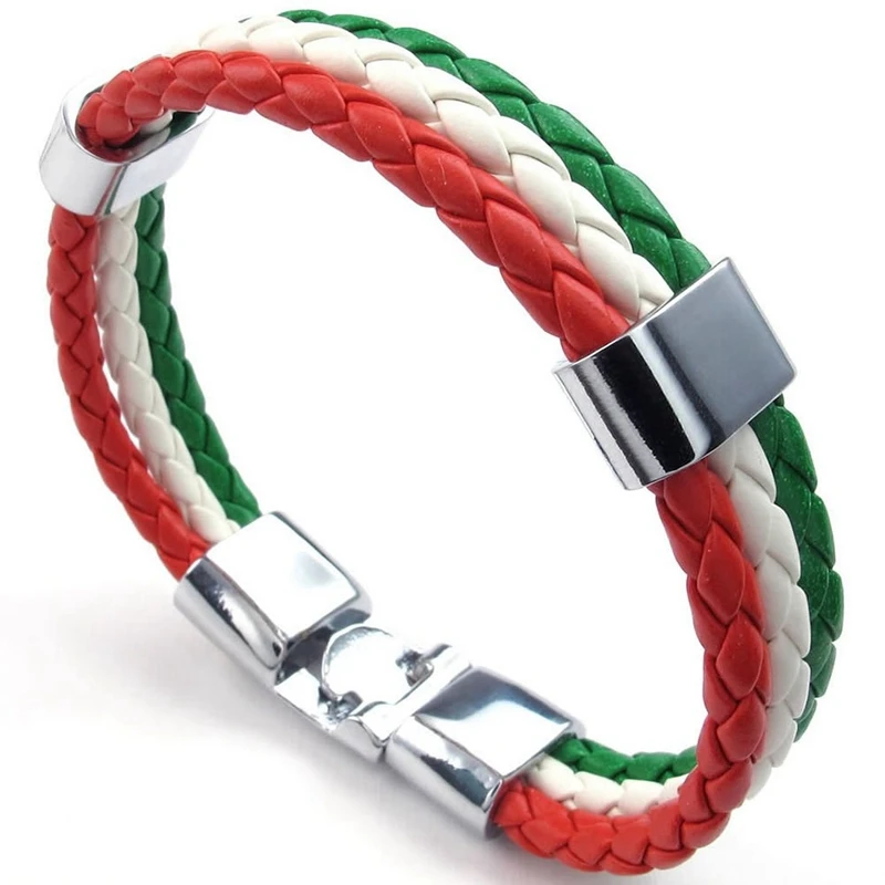 Jewelry bracelet, Italian flag bangle, leather alloy, for men's women, green white red (width 14 mm, length 23 cm)