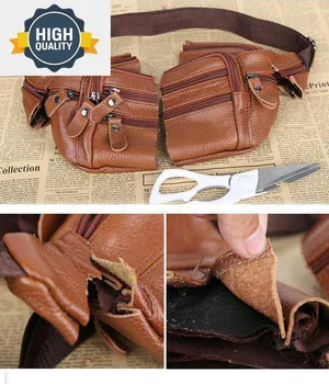 メンズ本革ファニーパックウエストバッグ男性用大容量ベルト7ジッパーポケットアウトドア