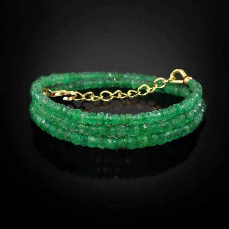 

Handmade Emerald Necklace 4-5mm Round Faceted Beryl Beads Jewelry