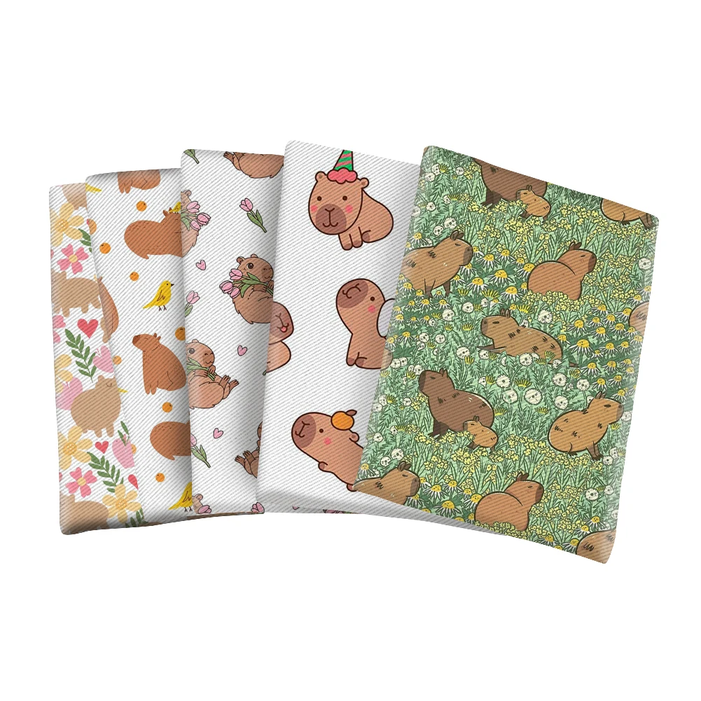 Capybara Cartoon Cute Pattern Printed Polyester Fabric Trill Fabric  Microfiber DIY Textile Sewing Cloth