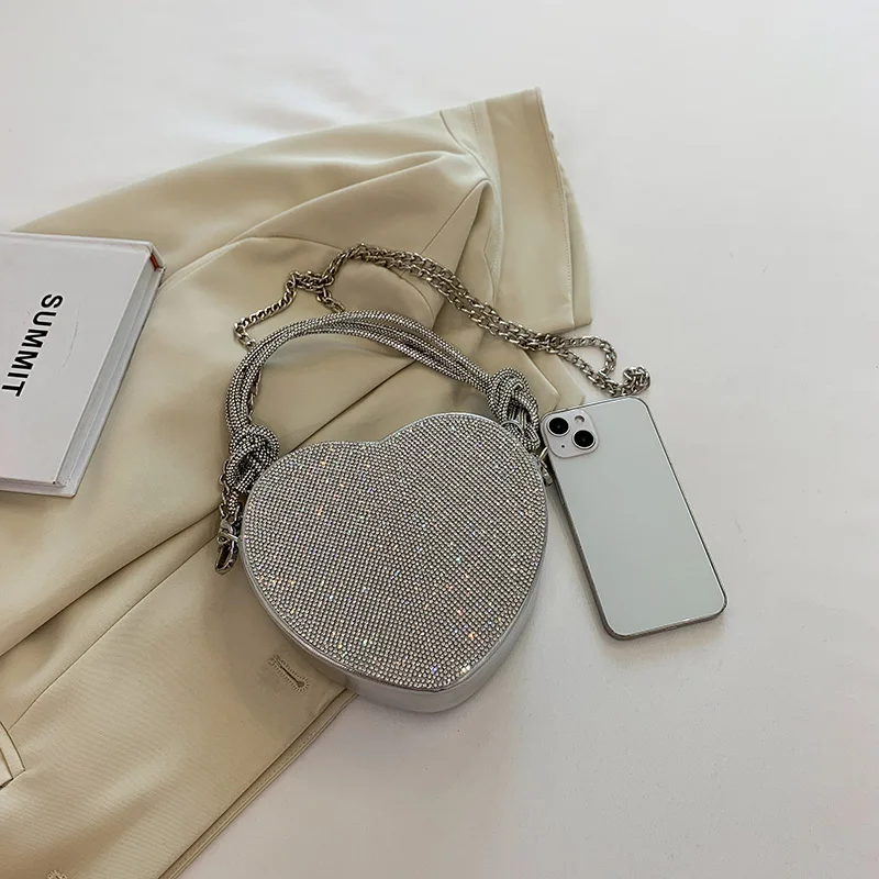 Knoten Griff Strass Abend Clutch Tasche Luxus Designer Kristall Diamanten Handtasche Geldbörse niedlichen Liebe Herz Umhängetasche Mini – Detail 9