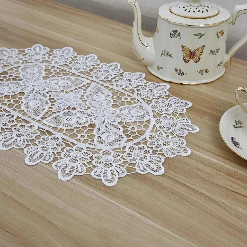 Lace Oval cotton flower embroidery Table flag Runner cloth cover tablecloth Christmas Wedding Table decoration and accessories