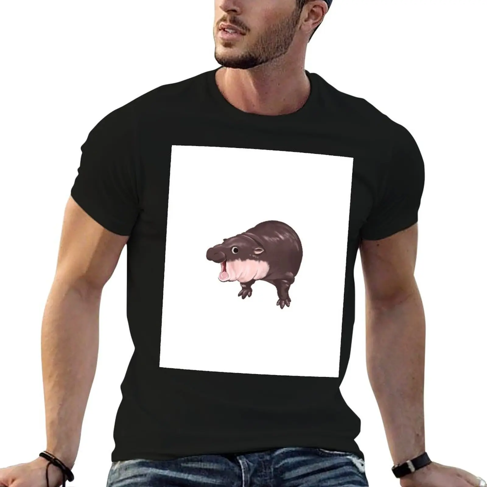 Moo Deng baby hippo no text T-Shirt t shirts designer funny t shirts cotton printed t shirts for man T-shirt