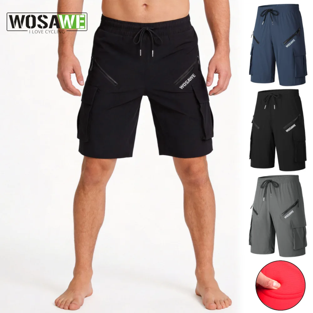 

WOSAWE Men Summer Cycling Shorts Mountain Biking Shorts with 4D Pad Quick Dry Loose Fit Multi-pockets Shorts Road Bike Clothing