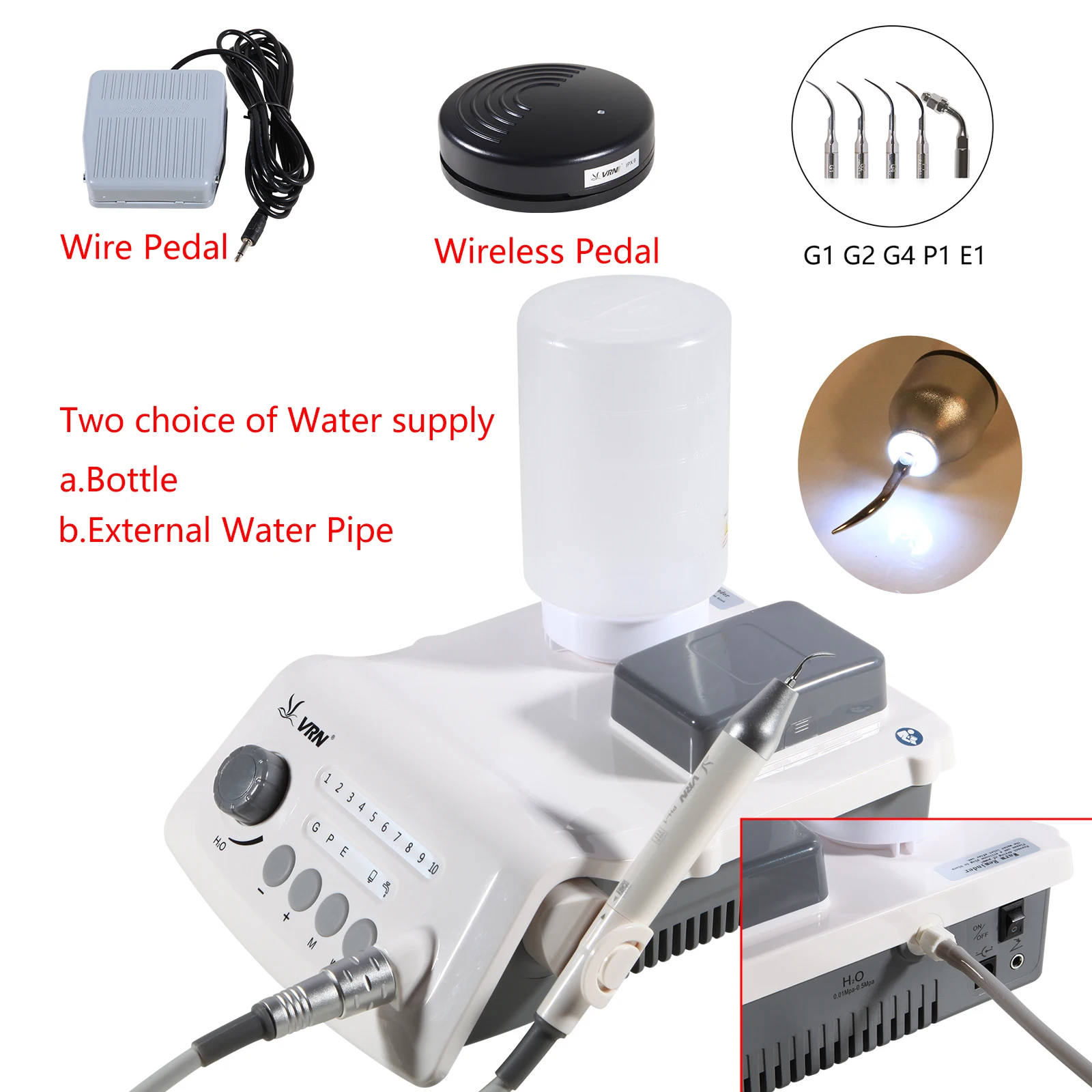 VRN-A8 Dental Wireless Ultrasonic Scaler with LED Detachable Cable Standard Version Handpiece Dentist Fit Woodpecker EMS