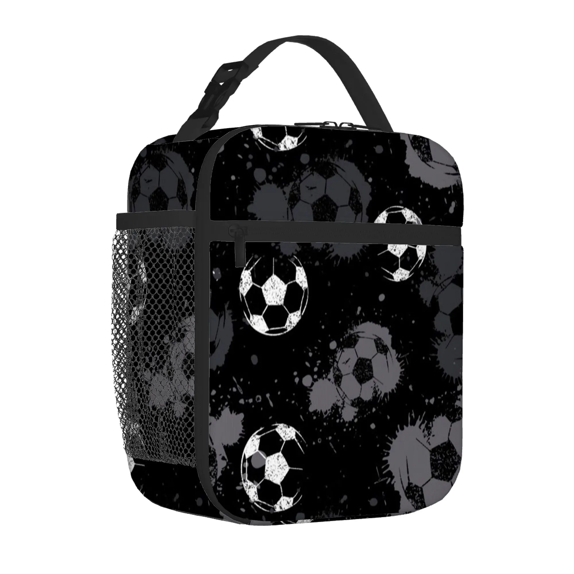 Soccer Lunch Bag Thermal High Capacity Lunch Box Bag with Front Pocket Durable Cooler Tote Food Handbag for Work School Picnic