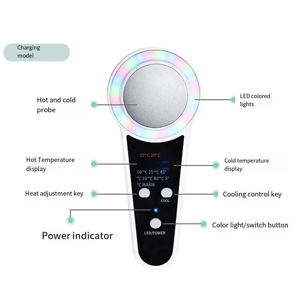 Rechargeable Photon Beauty Instrument Red Blue Green Light Skin Lifting Hot Cold Hammer Shrink Pores Portable