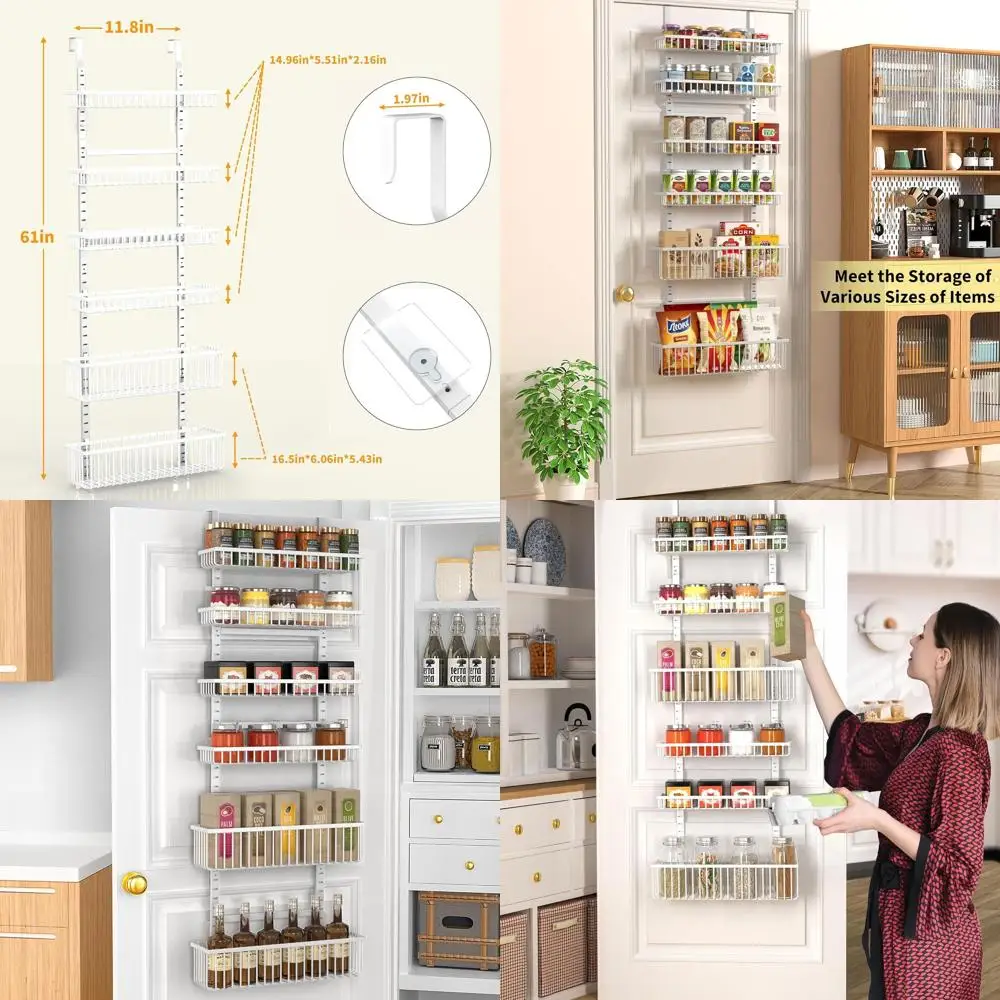 

6-Tier Door-Mounted Pantry Organizer, Black, Wall Spice Rack, Seasoning Shelves, Home Kitchen & Laundry Room Essentials