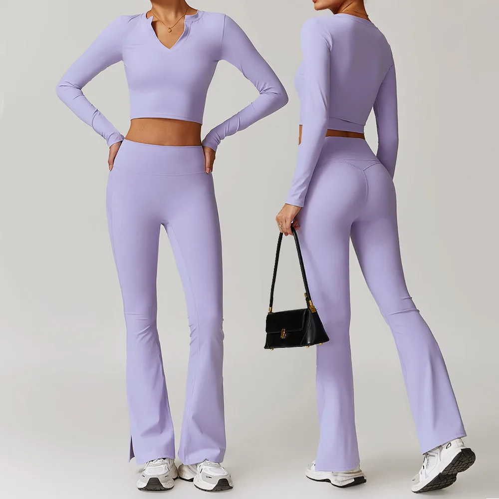 

Autumn Yoga Sets 2pcs High Waist Flared pants long-sleeve Fitness suit Women Workout Outfits Sportswear Gym Clothing Tracksuit