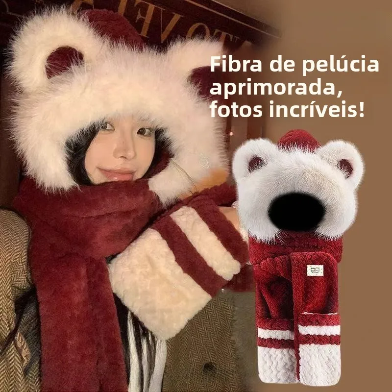 gorro-de-inverno-acolchoado-para-mulheres-com-cachecol-e-luvas-inteados-tamanho-Unico-estiloso-e-a-prova-de-frio