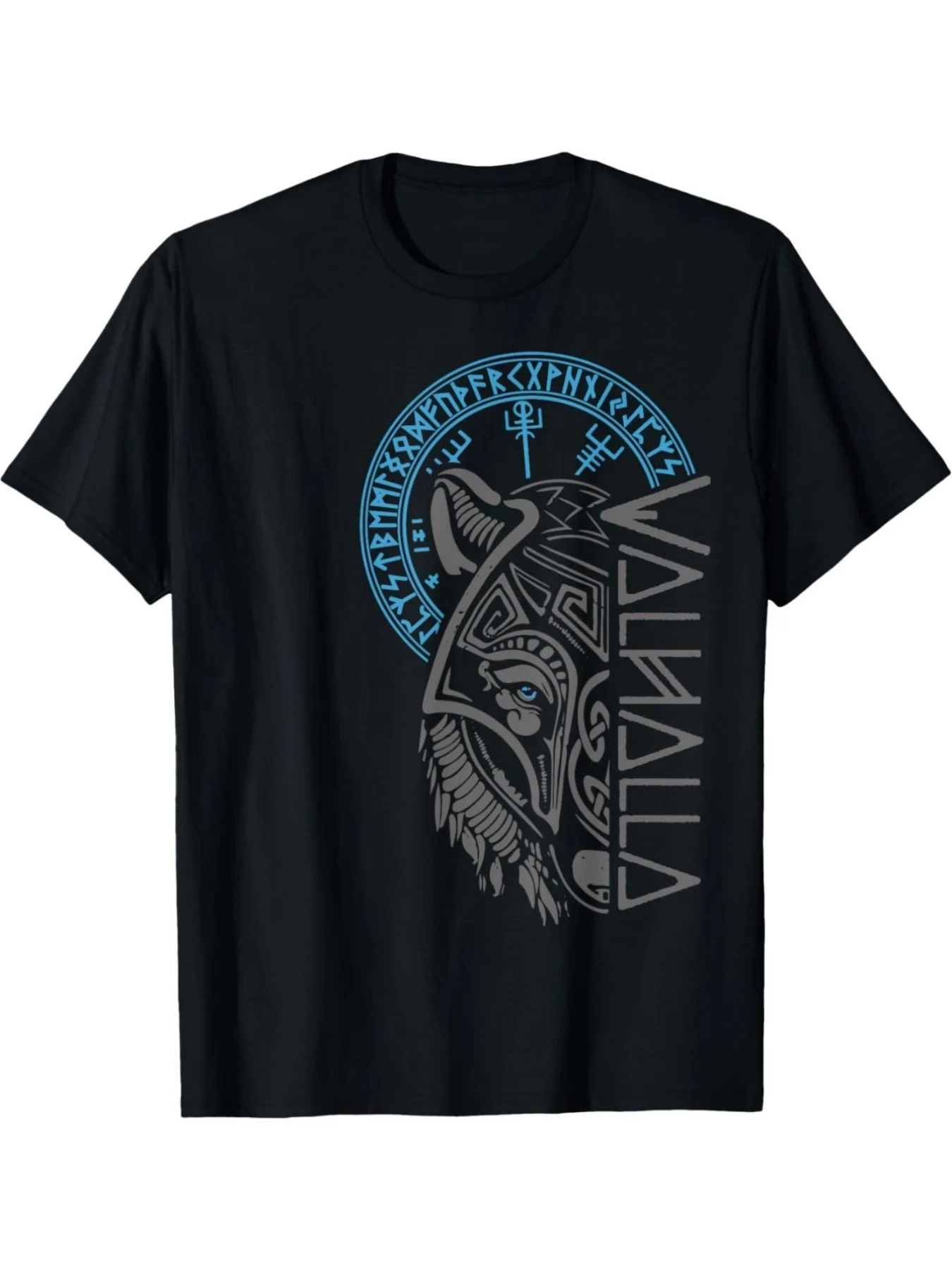 Valhalla Wolf Mask with Odin Rune and Nordic Compass Viking T-shirt. Neutral Design in Summer 2026