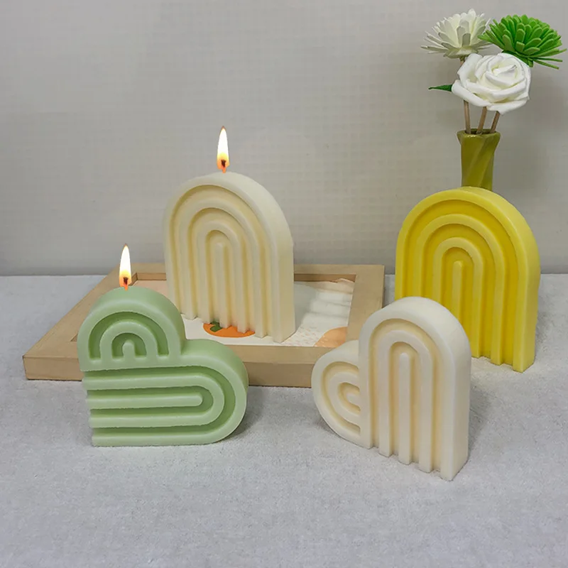 Simple Lines U-shaped Love Arch Silicone Candle Mold Geometric Rainbow Aromatherapy Gypsum Soap Making Tools Home Decorative Art