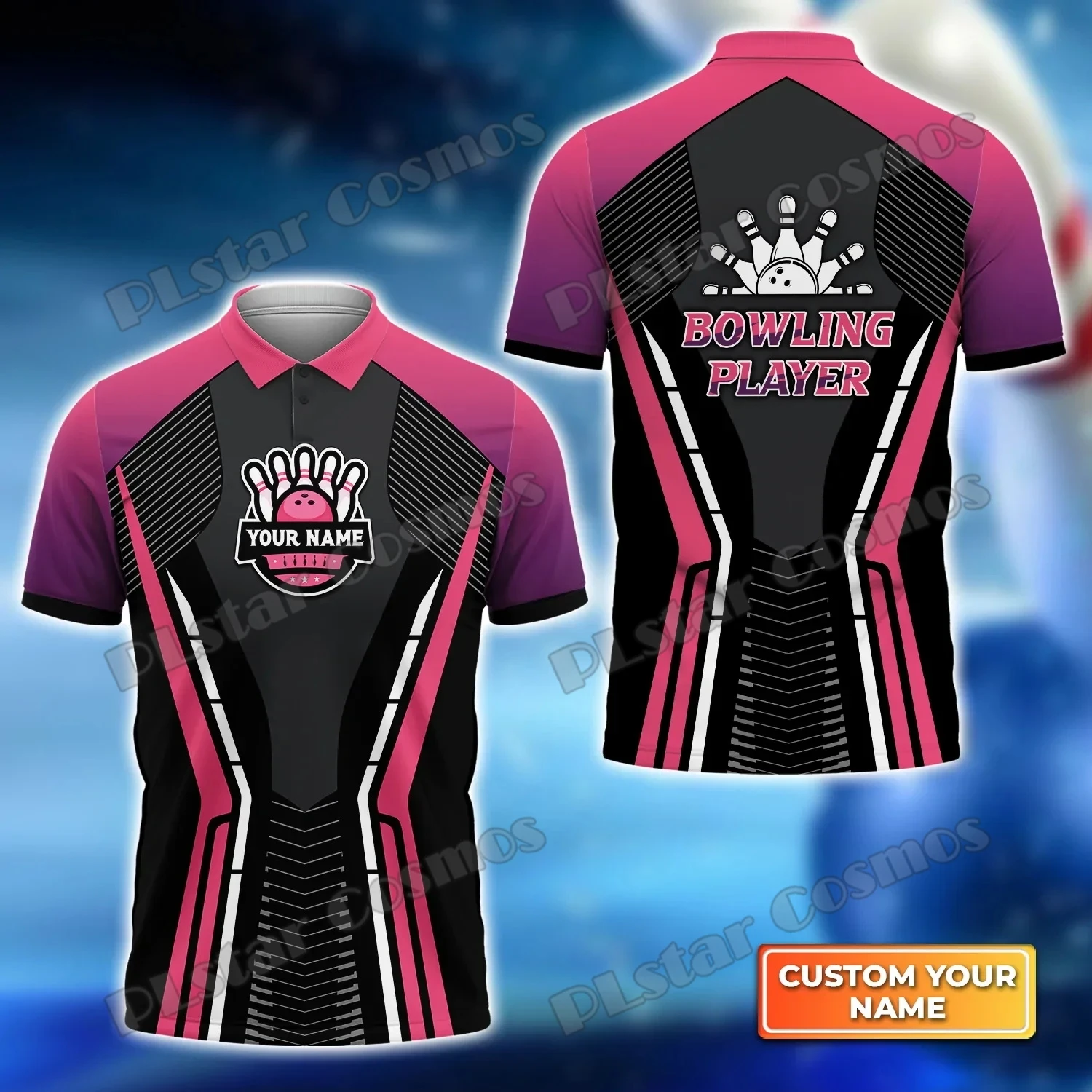 Bowling Sport Team Personalized Name 3D Printed Mens Polo Shirt Summer Street short sleeve shirt Gift for Bowling Lover WK37