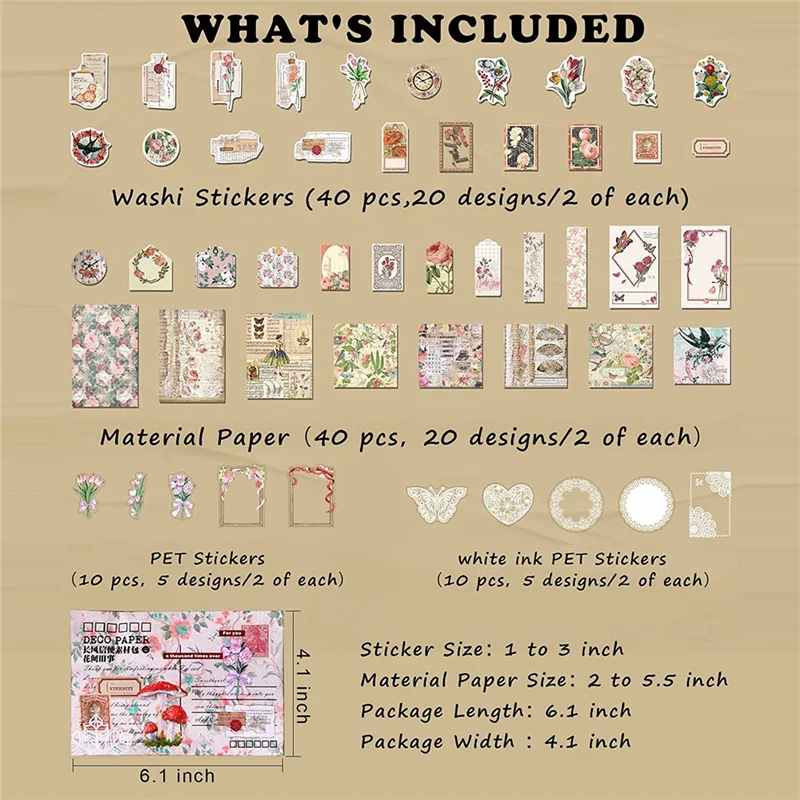 สติ๊กเกอร์ตกแต่งวินเทจ100ชิ้นสำหรับวารสารศิลปะขยะตกแต่งสวยงามภาพอัลบั้มภาพตัดปะแบบทำมือ