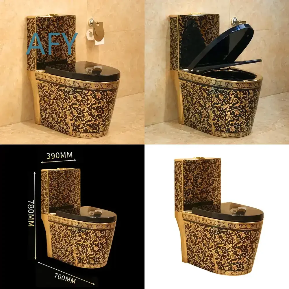 Black Gold Toilet for Thailand Vietnam Flush Toilet for Modern Bathroom Decorative Bidet Seat Toilet Bowl with Water Tank for