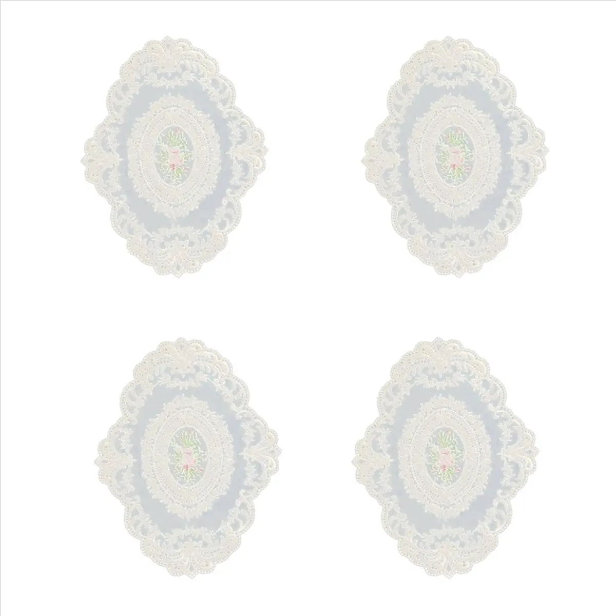 HITL 4 Pack Retro Lace Placemats, French Crochet Doilies, Handmade Embroidered Table Mats, 12x16-In Beige Place Mats Cup Mat