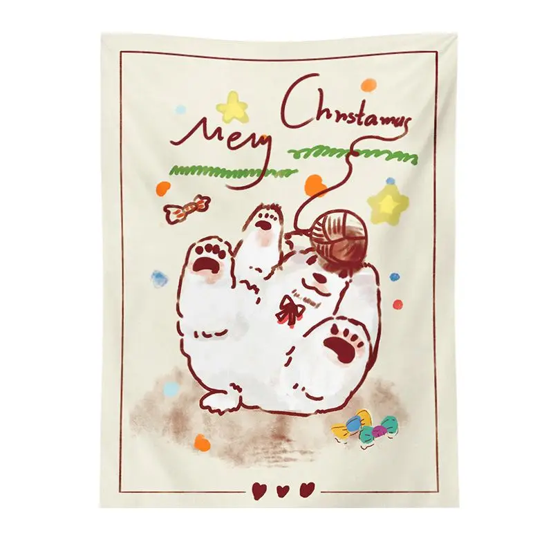 VIKAMA Happy Christmas Graffiti Tapestry Cute Hand drawn Cartoon Christmas Wall Hanging Bedroom Children's Room Party Decoration