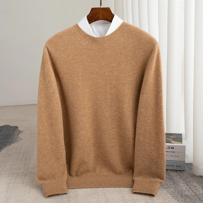 

Classic Seamless 100% Pure Wool Pullover Men Basic Knitwear Sweater O-Neck Long Sleeve Business Soft Warm Thick Clothing Tops