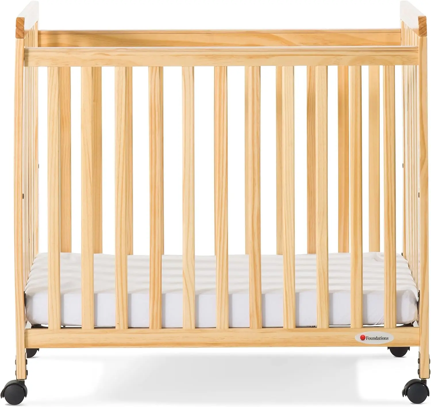 Foundations SafetyCraft Compact Slatted Daycare Crib, Durable Wood Construction, Non-Marking Casters (2 Locking), Includes 3”