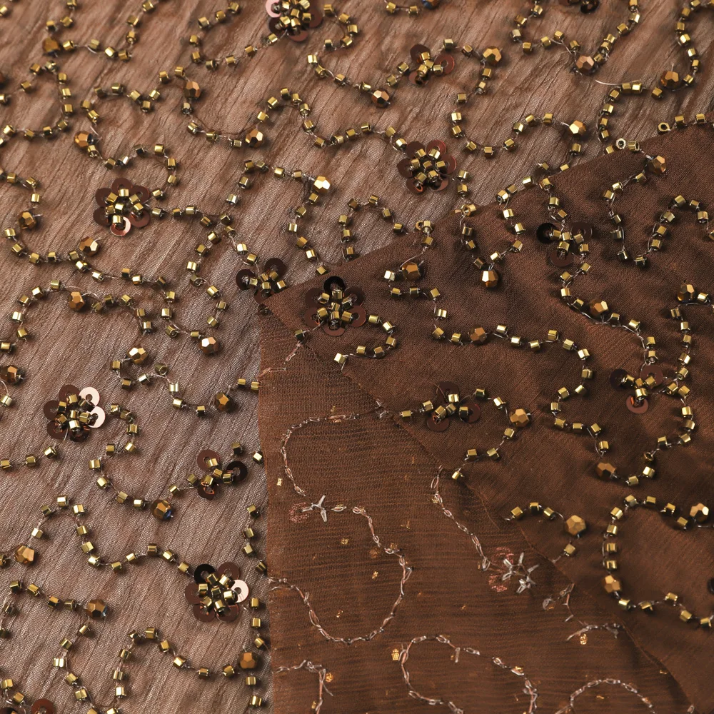 

New studded sequin embroidered chiffon fabric for women's clothing, dresses, gowns, designer sewing fabric