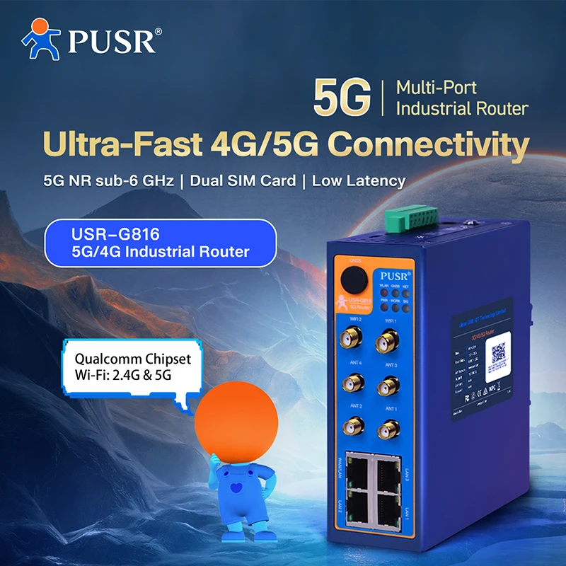

Многопортовый промышленный сотовый маршрутизатор PUSR с двумя полосами/SA/NSA 5G, беспроводной маршрутизатор Lte WiFi USR-G816w-G