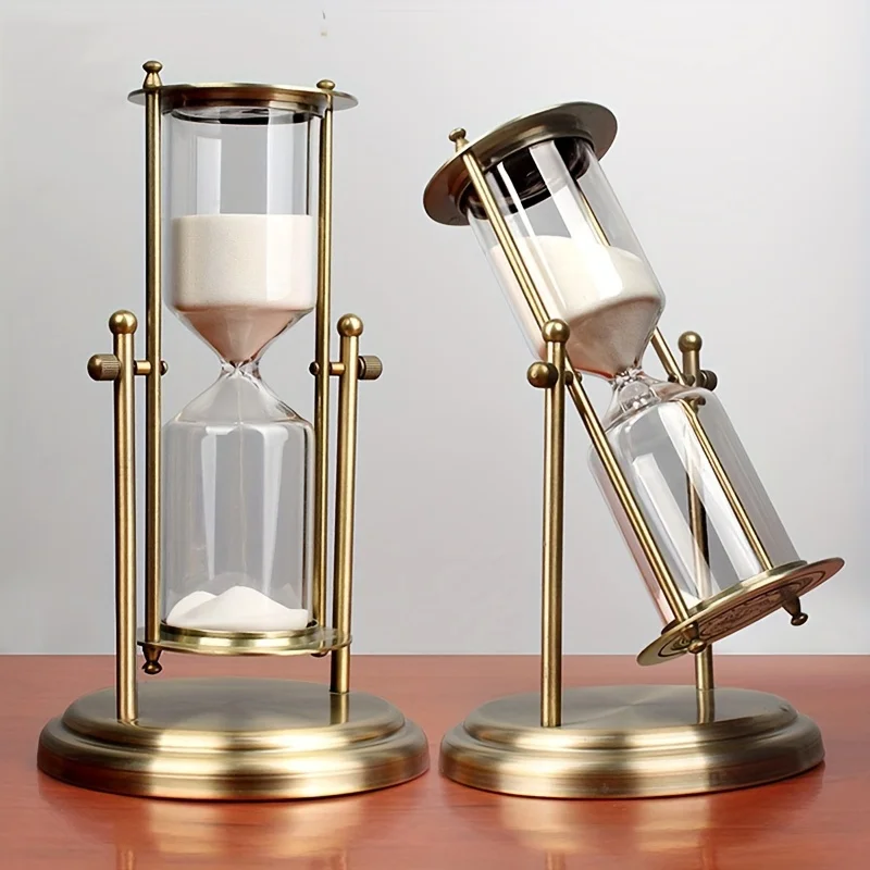 Modern Golden Sand Timer 15-Minute Rotating Crown Design Glass & Metal Decorative Home Office Desk Accessory Elegant Ornament