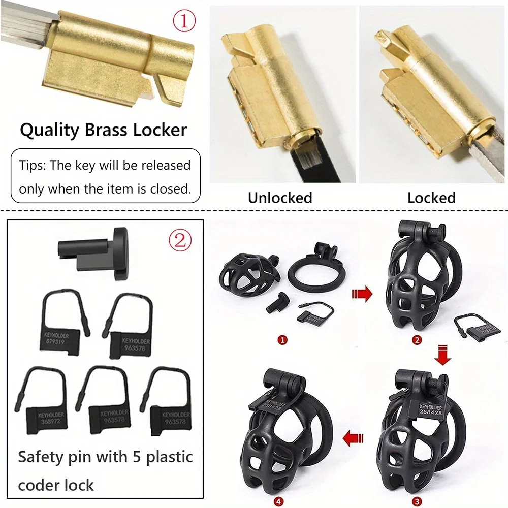 Nieuwe Kleur Mannelijke Penis Lock Kuisheidskooi met Slot en 4-Ringen Hars Maagdelijkheid voor Mannen Ademend Cockring Penis Fetish Restrain