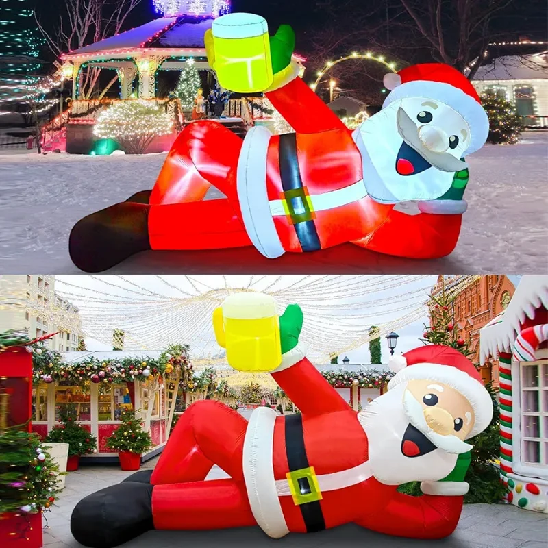 Outdoor Christmas Inflatable Santa Claus Gift Bag LED Light Up Yard Decoration Holiday Party Lawn Ornament for Home Garden