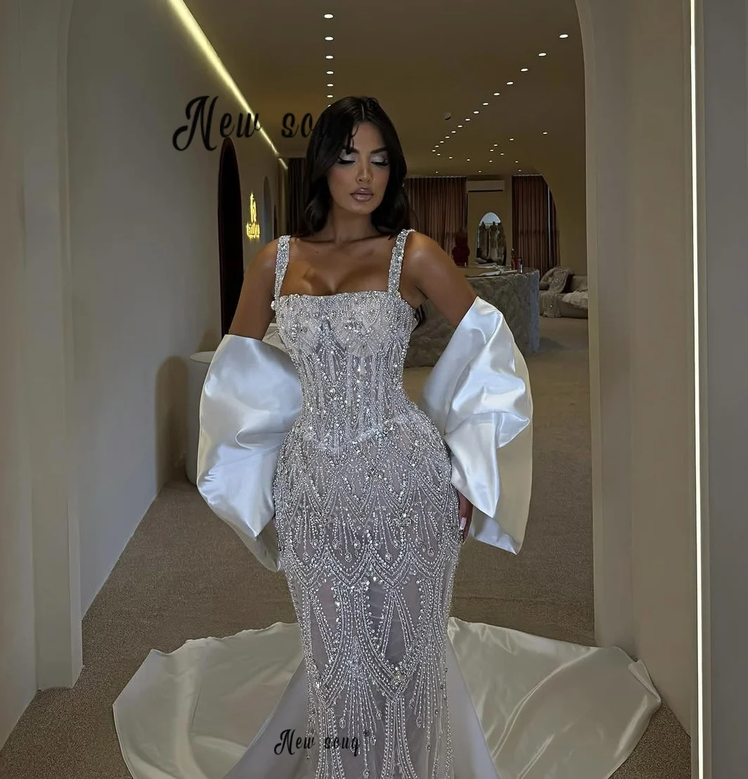 

Вечернее платье с белым жемчугом и длинным плащом, индивидуальное платье знаменитости для красной ковровой дорожки, Саудовская Аравия, платья русалки для выпускного вечера, свадебные платья