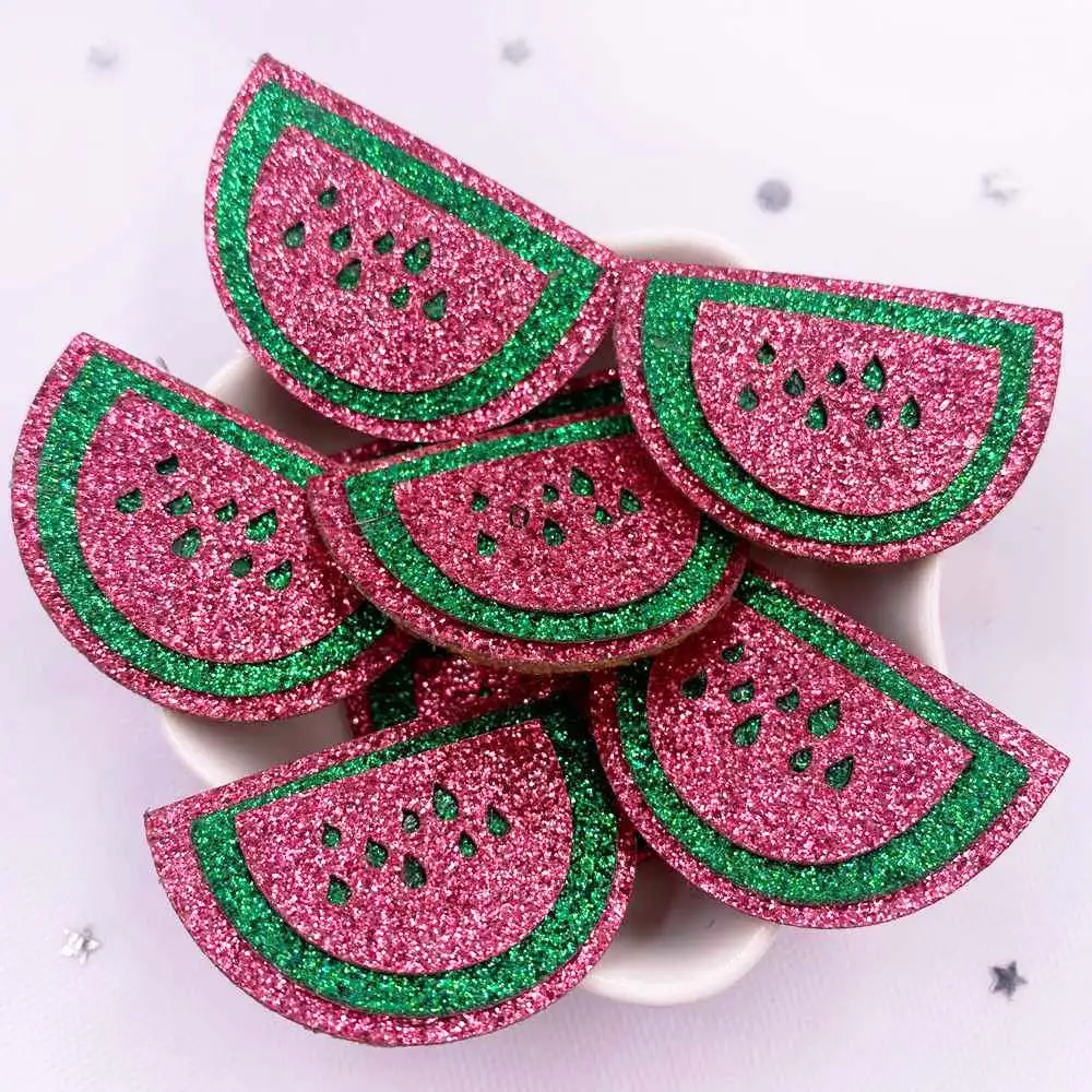 10pcs Felt Fabric Colorful Glitter Bepowder  Kawaii Watermelon Patch Applique Sewing DIY Hair Bow Craft Handmade Supplie