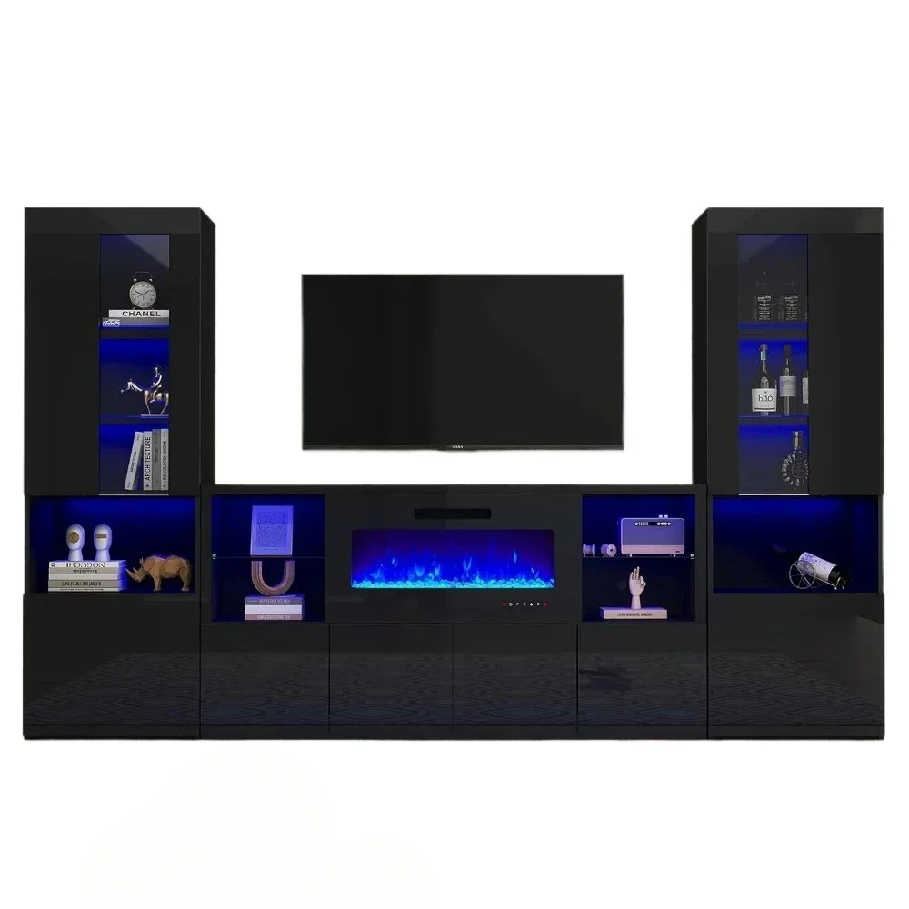 3 Piece Fireplace TV Stand + Bookcase Set, Includes 68