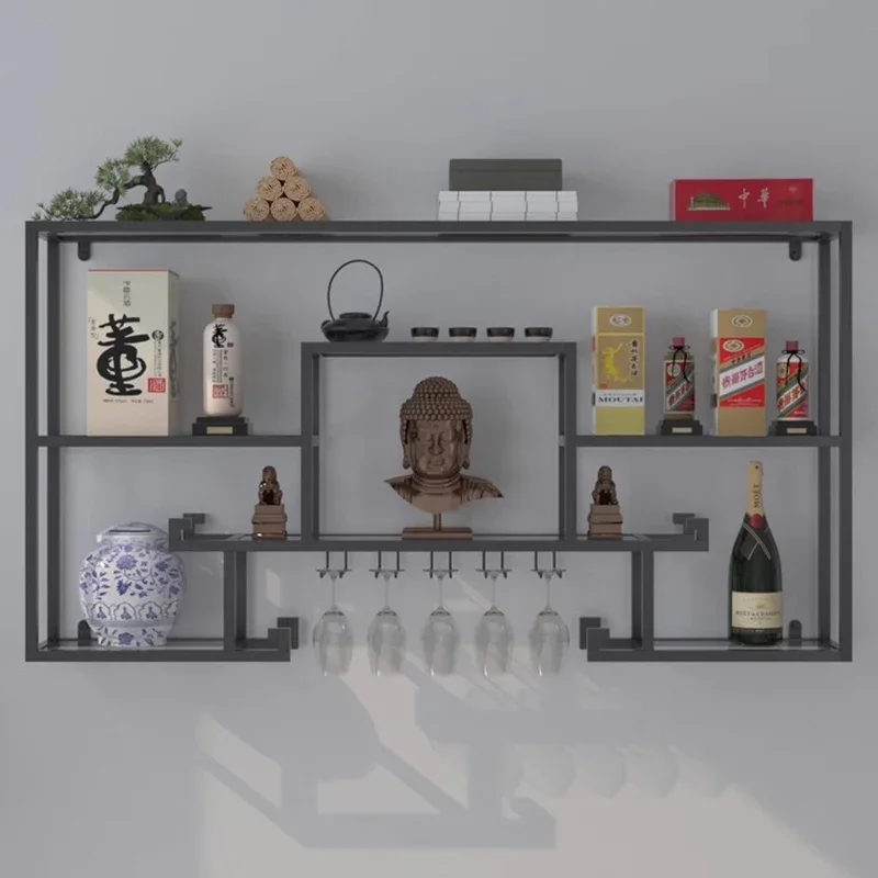 Restaurant Buffet Shelf Wine Rack Display Salon Metal Holder Wine Cabinets Inverted Cocktail Stojak Na Wino Kitchen Furniture