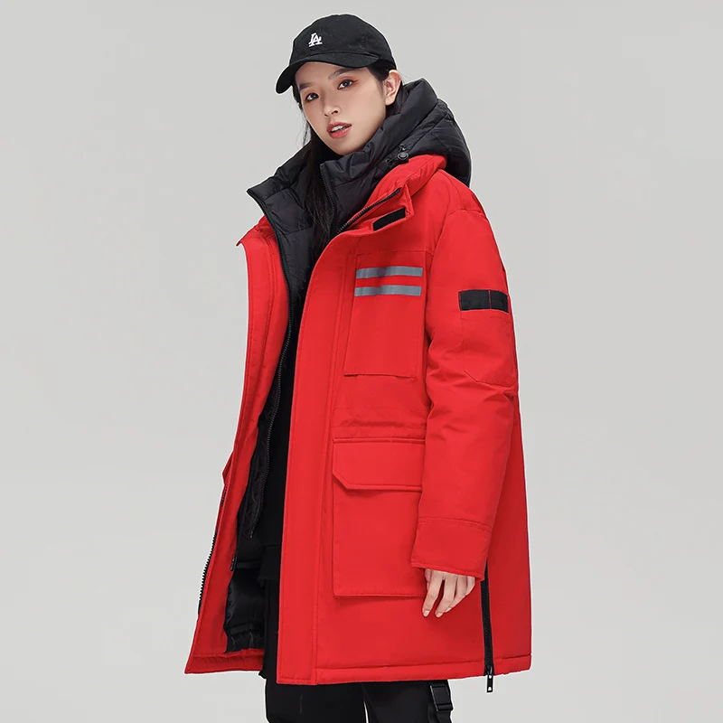 Korean Style Fashionable Mid-length Down Jacket Fashionable Outdoor Skiing Windproof Waterproof Hooded Jacket Men's Parka Coat