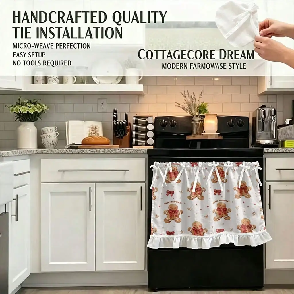 2D Flat, 1pc Christmas Kitchen Stove Oven Valance, 2D Print Merry Christmas Gingerbread Pattern Print Also Be Decoration Curtain for Dishwasher Microwaves Cabinet Kitchen Sink, Cute Christmas Gift, Makes a Great Addition to Your Christmas Theme Home