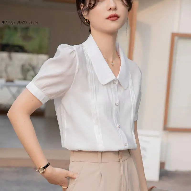 Ladies Summer Office Commuting Leisure Business Fashion High Quality Non Iron Wrinkle Resistant Loose Short Sleeved Shirt