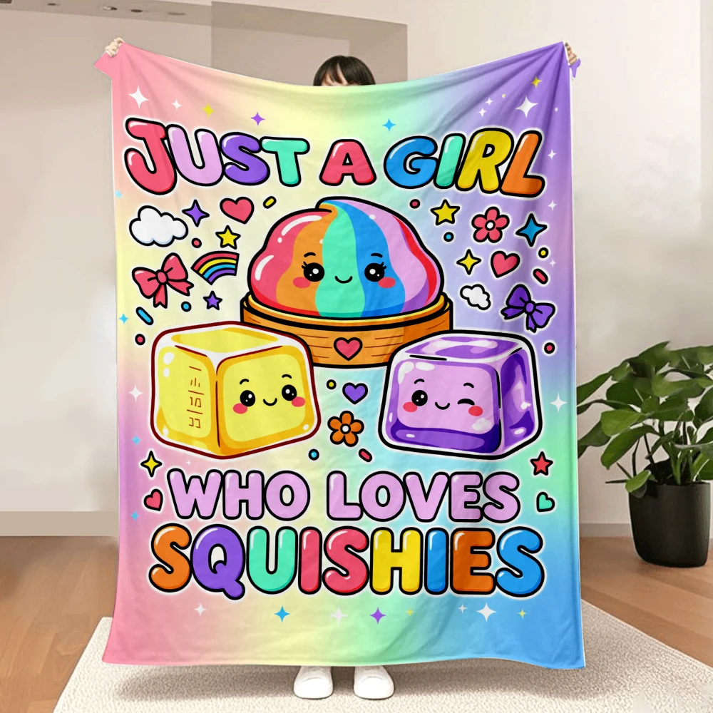 1PC Cartoon Iridescent Jelly Sugar Print Blanket-made of soft fluffy flannel, perfect for sofas or beds. A lovely and warm home