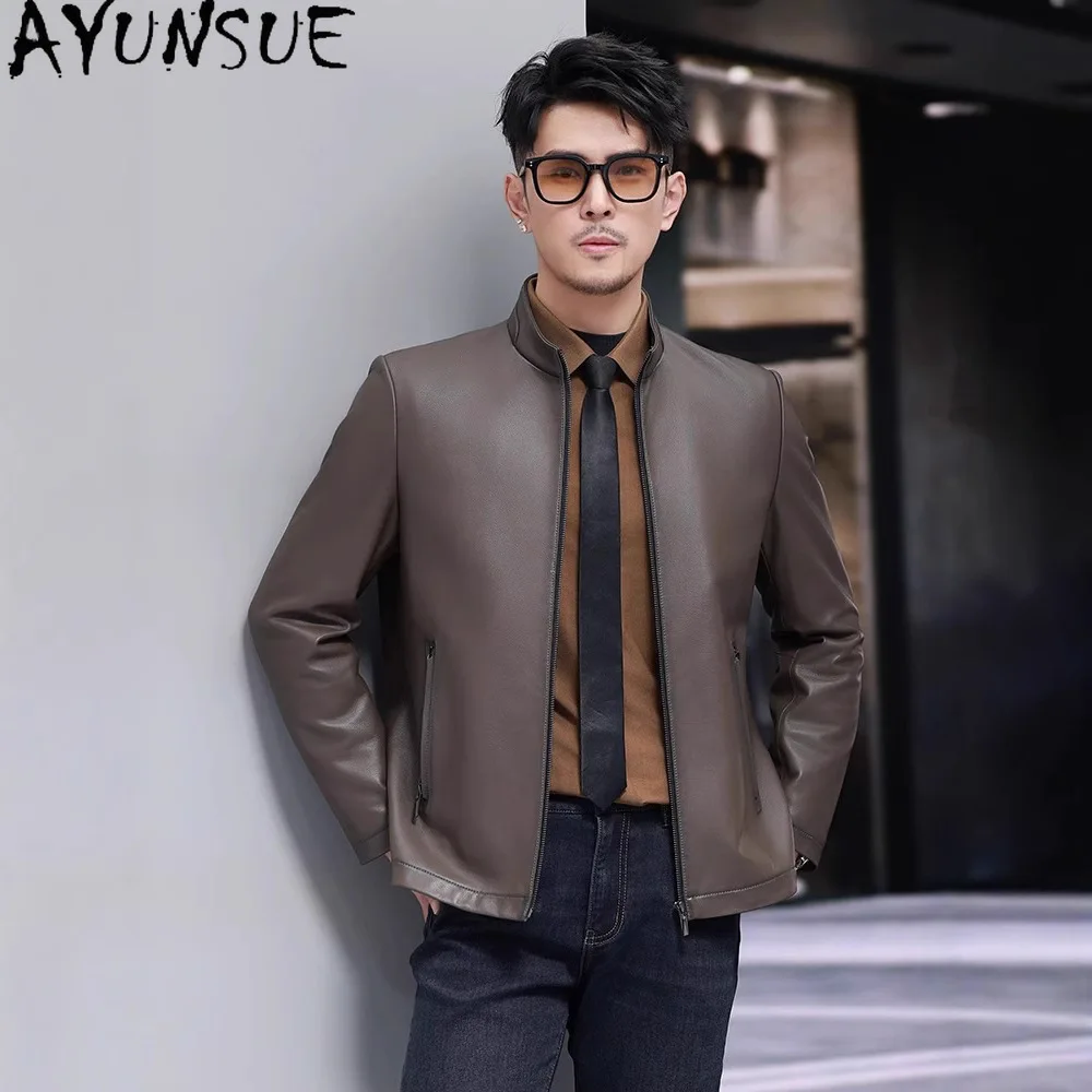 

AYUNSUE Genuine Leather Jackets for Men Spring Autumn Clothes 2025 High-end Sheepskin Mens Coats Top Layer Coat Black Streetwear