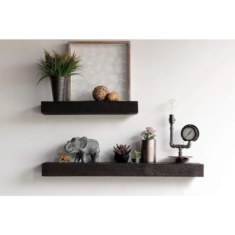 

Legacy Reclaimed Barn Beam Accent Shelves | Floating or with Brackets Rustic Shelves, Set of 2 | (Floating Coffee Bean, 24