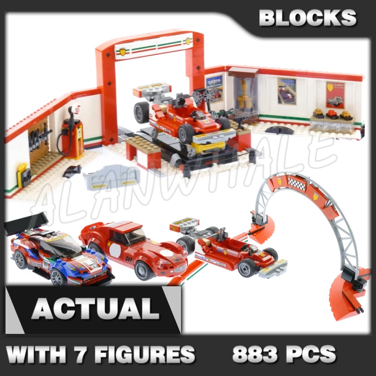 

883pcs Racer Speed Champions Ultimate Garage Racing Cars Racetrack Workshop 10947 Building Blocks Toys Compatible With Model