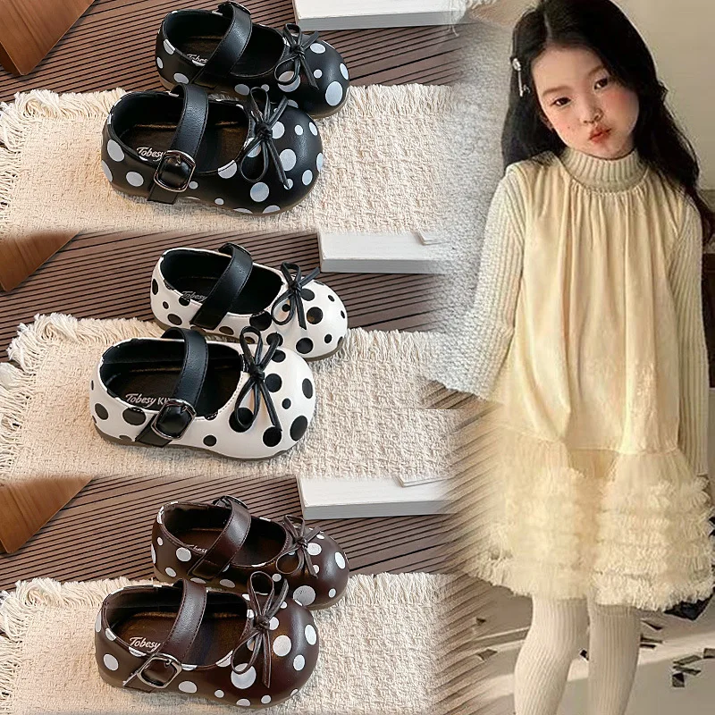 Children's Fashion Shoes New Girls Bow Soft Sole Non-slip Kids PU Leather Shoes School Student Loafer Shoes