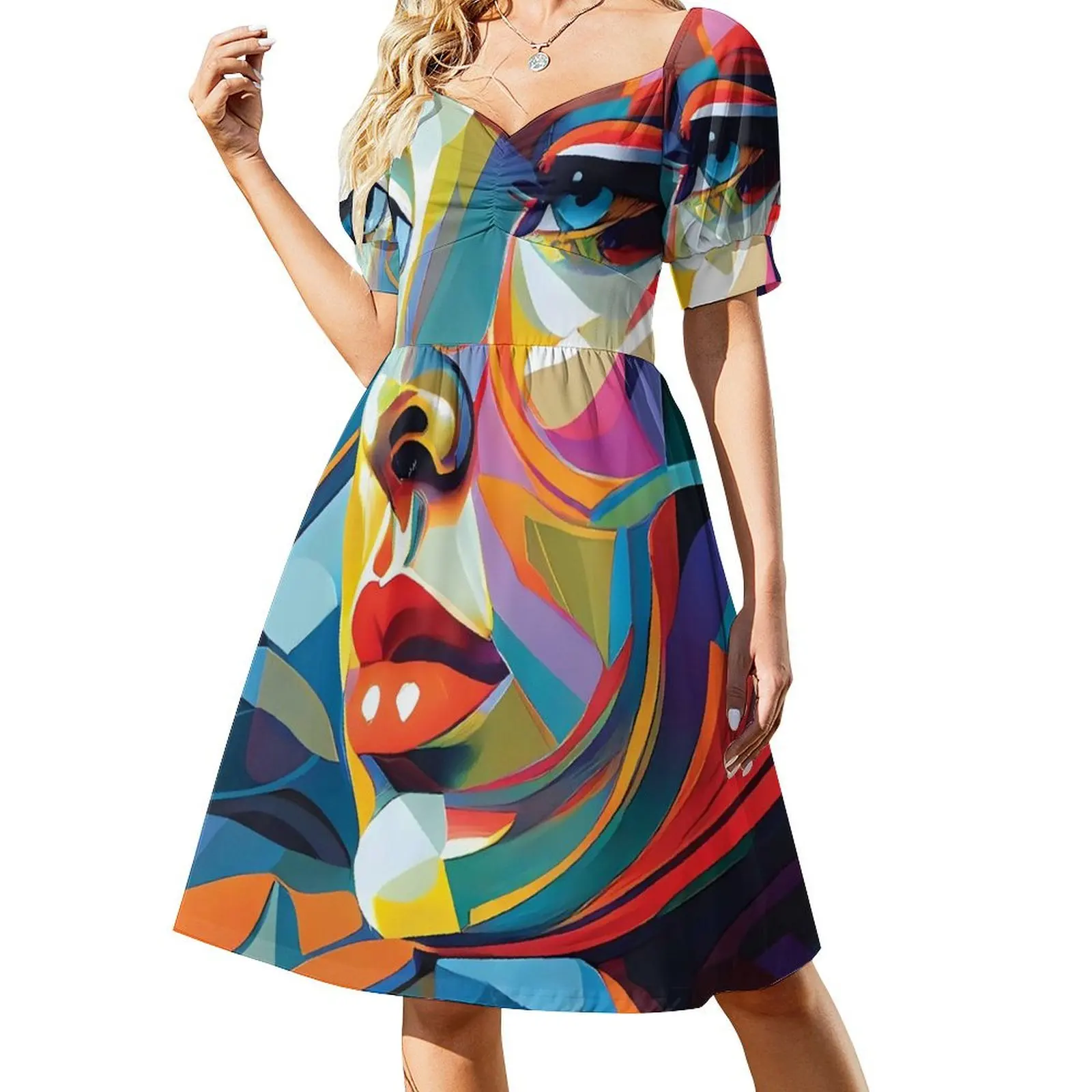 

Character Casual Dress Beautiful Abstract Woman Aesthetic Dresses Beach Dress Ladies V Neck Oversized Clothes