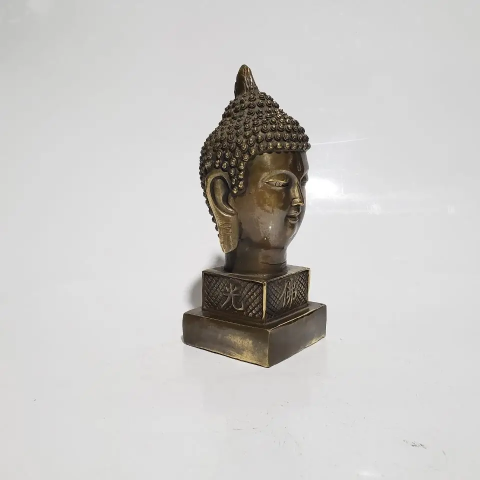 Copper Buddha Head Statue Sakyamuni Tathagata Buddha Sculpture Office Home Decor Gift for Desk Ornament