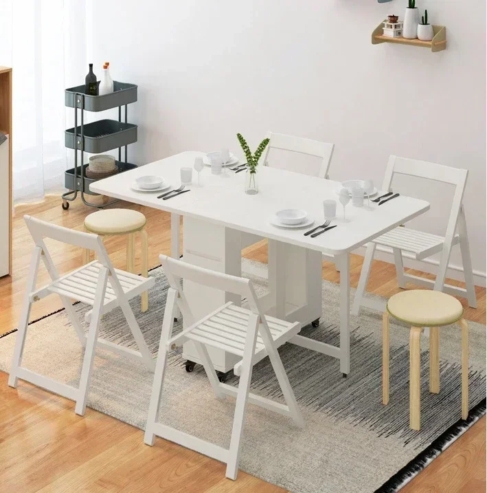 Space Saving Wooden Folding Dining Table and Chairs Set, Solid Wood, One Table and Four Chairs, 1.3m-0.8m-0.75m Sturdy,Durable