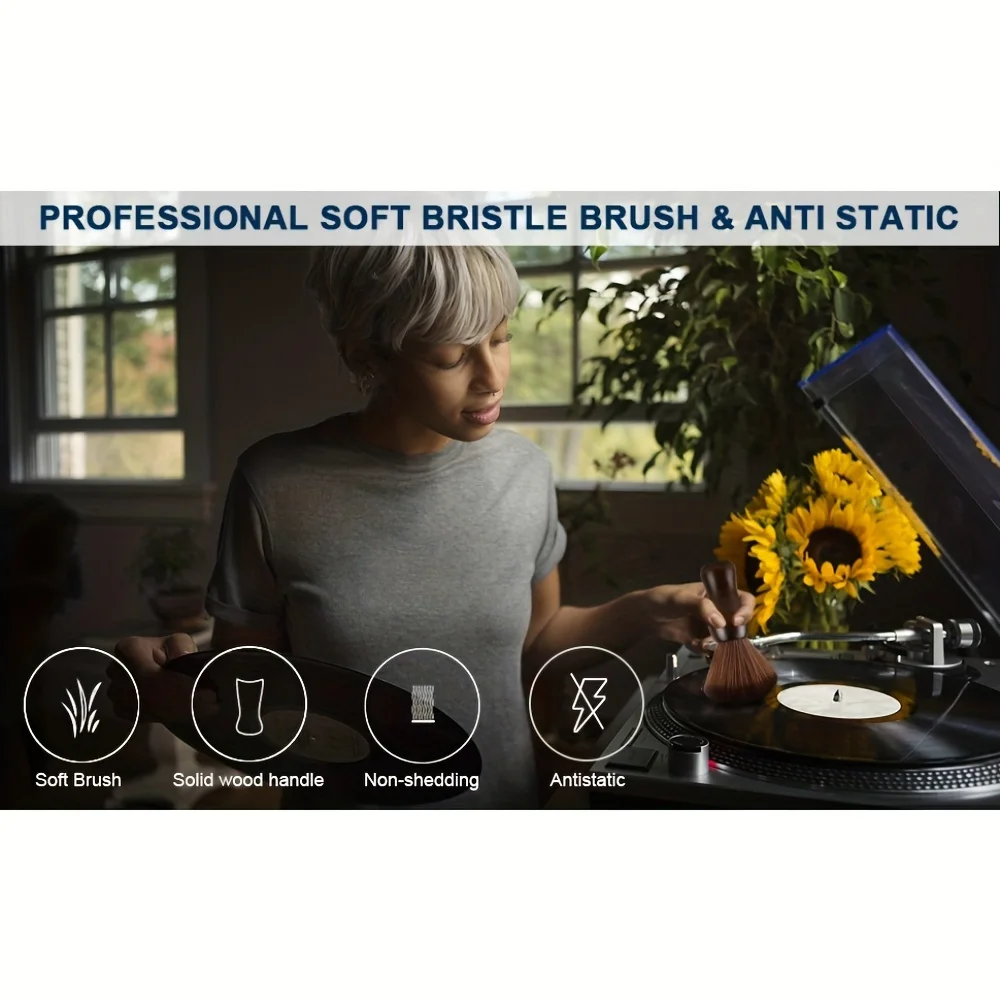 Tragbare Reinigungsbürste für Schallplatten, antistatischer, weicher Staubentferner, geeignet für Plattenspieler, ergonomisch geformter Griff. – Detail 1