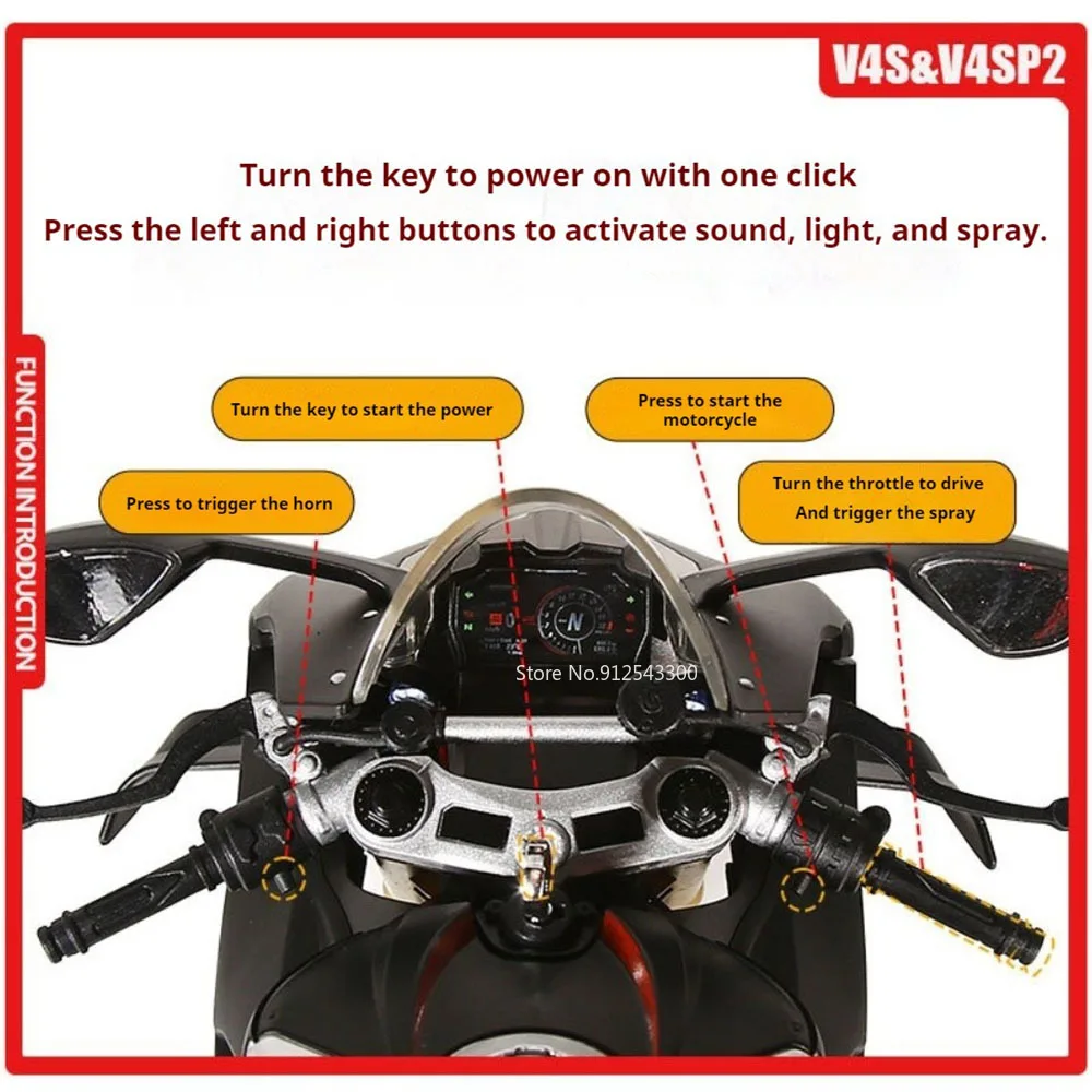 حجم كبير 1:6 V4S V4SP2 لعبة دراجة نارية نموذج سيارة الجسم المعدني المطاط الإطارات المحرك المنقولة ترايبود Startable نماذج الاطفال جمع