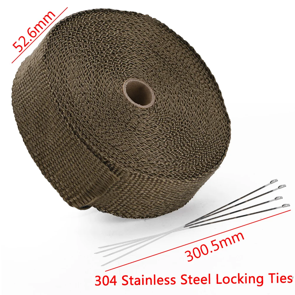 VR- 15 meter Exhaust Pipe Header Heat Wrap Resistant Downpipe + 6 PCS Stainless Steel Ties for Car Motorcycle Accesories VR1815