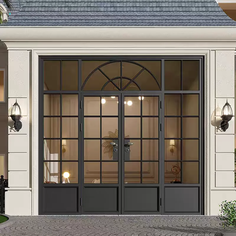 French retro curved partition glass wrought iron paint door