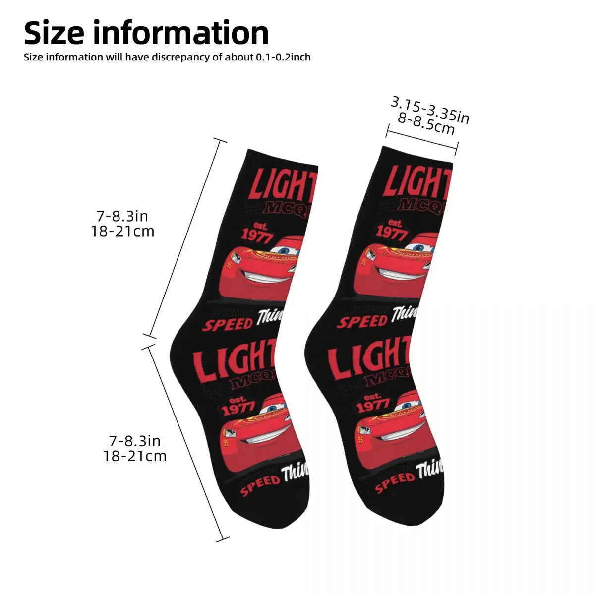 ELIN DESIGN-Chaussettes de Basketball en Polyester pour Homme et Femme, Modèle LightO2 McQueen Cars 95, Non ALD